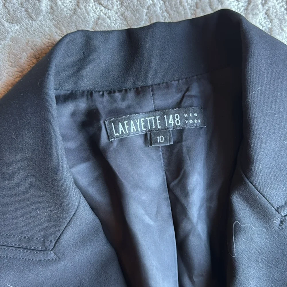 Lafayette 148 New York Black Wool Two-Button Blazer Jacket, size 10